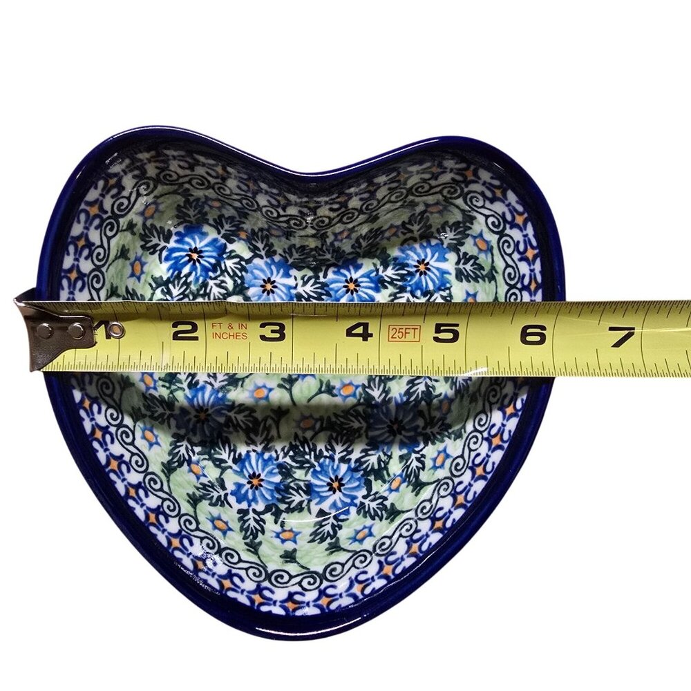 Kalich Boleslawiecka Ceramic Whimsical Heart Polish Pottery Bowl Floral Design - Picture 4 of 9